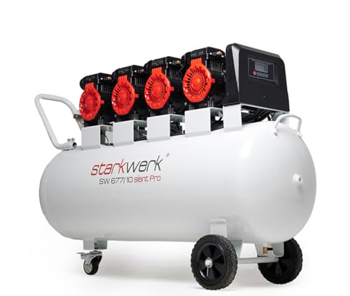 Starkwerk Flüsterkompressor Druckluftkompressor Silent Kompressor SW 677/10 Pro ölfrei 400 Volt - 10 Bar - 150 Liter Kessel inklusive Druckminderer und Wasserabscheider von STARKWERK