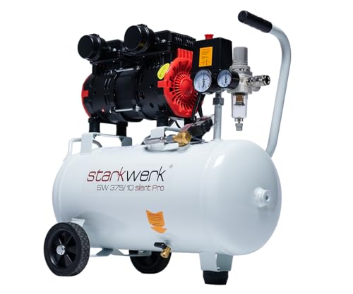 Starkwerk Flüsterkompressor Kompressor Druckluftkompressor Silent 69 dB SW 375/10 Pro 1100 Watt 10 Bar 24 Liter Kessel inklusive Druckminderer und Wasserabscheider von STARKWERK