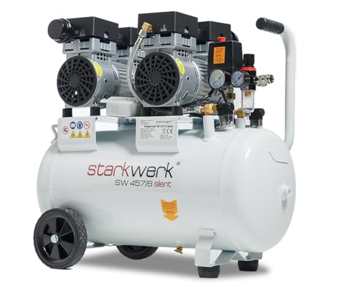 Starkwerk SW 457/8 Flüster Kompressor Silent Kompressor 1,5kW !69 dB! 8Bar ölfrei Druckluft Kompressor leise Compressor inklusive Druckminderer und Wasserabscheider von STARKWERK