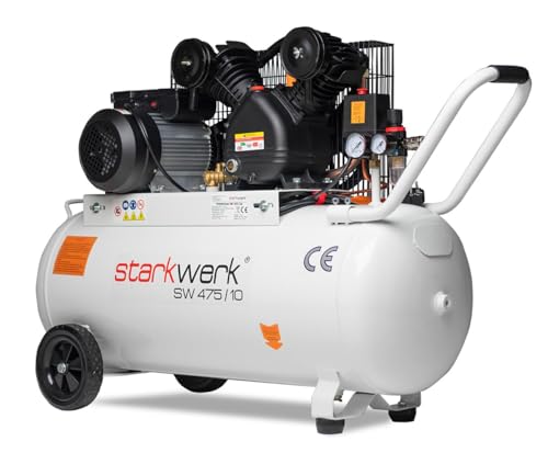 Starkwerk SW 475/10 Druckluftkompressor Kompressor 2,2kW 230V 10Bar 100l Kessel Keilriemenantrieb Luftkompressor Compressor inklusive Druckminderer und Wasserabscheider von STARKWERK