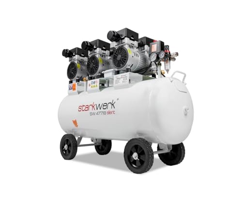Starkwerk SW 477/8 Flüsterkompressor Silent Kompressor 2,25kW !69 dB! 8Bar ölfrei 100L Kessel Druckluftkompressor leise Compressor inklusive Druckminderer und Wasserabscheider von STARKWERK