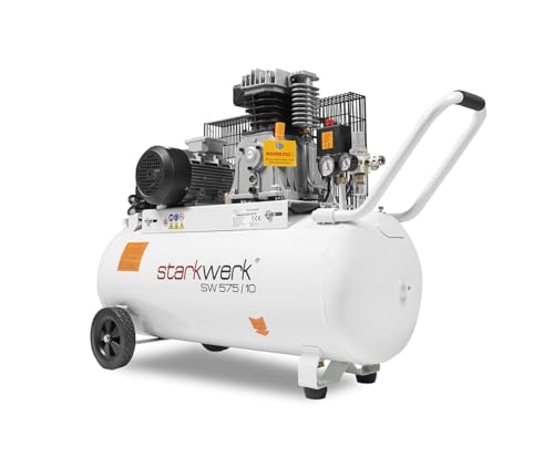 Starkwerk SW 575/10 Druckluftkompressor Kompressor 3kW 400V 10Bar 100l Kessel Keilriemenantrieb Luftkompressor Compressor, Langlebig inklusive Druckminderer und Wasserabscheider von STARKWERK