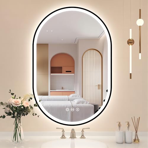 STARLEAD Badspiegel-Oval-mit-Beleuchtung 90x60cm, LED-Badspiegel-Oval mit Bluetooth, Dimmbar, 3 Farbtemperatur, Entfogging, Speicherfunktion, IP44 Badezimmerspiegel, Horizontal/Vertikal von STARLEAD