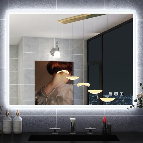 STARLEAD Badspiegel-mit-Beleuchtung 60x80 cm, Bad-Spiegel-mit-Licht und Bluetooth, Entfoggen, Led-Badspiegel mit 3 Farbtemperaturen, Dimmbar, Speicherfunktion, Horizontal/Vertikal, Rechtwinkliger von STARLEAD