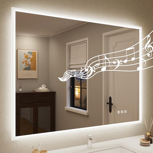 STARLEAD Badspiegel-mit-Beleuchtung 60x80 cm, LED-Bad-Spiegel-mit-Licht und Bluetooth, Entfoggen, 3 Farbtemperaturen, Dimmbar, Speicherfunktion, HD Hartglas, IP44, Horizontal/Vertikal von STARLEAD
