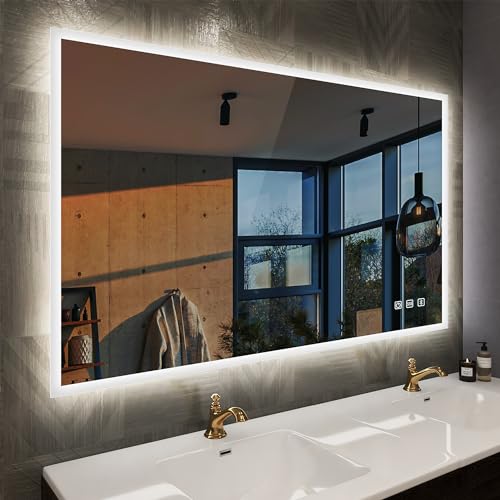 STARLEAD Badspiegel-mit-Beleuchtung 100x70 cm, Bad-Spiegel-mit-Licht und Bluetooth, Entfoggen, Led-Badspiegel mit 3 Farbtemperaturen, Dimmbar, Speicherfunktion, Horizontal/Vertikal, Rechtwinkliger von STARLEAD