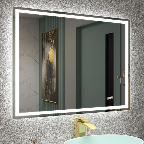 STARLEAD Badspiegel-mit-Beleuchtung 80x60cm, Dimmbar, 3 Farbtemperaturen 3000K-6500K, Spiegel-mit-Beleuchtung und Entfoggen, Speicherfunktion, IP44 Badezimmerspiegel, Horizontal/Vertikal von STARLEAD