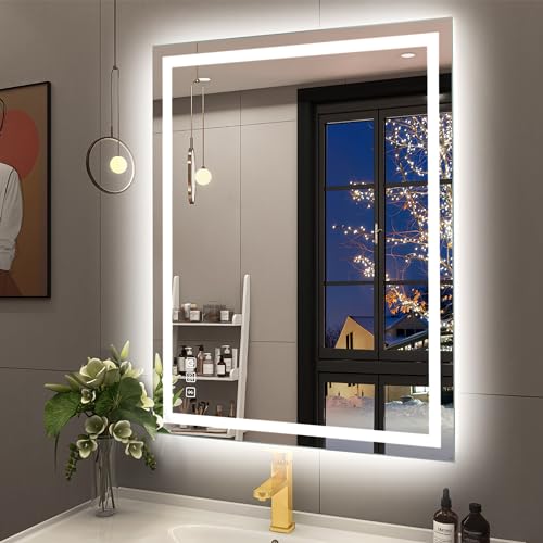 STARLEAD Badspiegel-mit-Beleuchtung 80x60cm, Dimmbar, 3 Farbtemperaturen 3000K-6500K, Spiegel-mit-Beleuchtung und Bluetooth, Entfoggen, Speicherfunktion, IP44 Badezimmerspiegel, Horizontal/Vertikal von STARLEAD