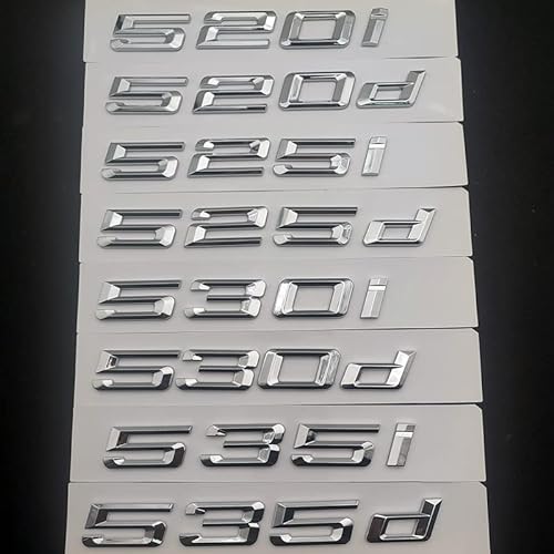 STARMS 3D ABS Auto Buchstaben Kofferraum Abzeichen Aufkleber 520i 520d 530i 535i 535d 530d Emblem Logo passend for BMW Schriftzug E60 E39 F10 Zubehör (Color : Chrome Silver, Size : 535i) von STARMS