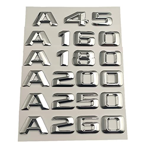 STARMS ABS Schwarz 3D Buchstaben for Auto Kofferraum Abzeichen Aufkleber Emblem Logo passend for Mercedes Benz A45 A160 A180 A200 A260 W176 W177 Zubehör (Color : Chrome, Size : A200) von STARMS