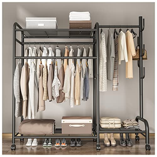 STARMS Rolling Garment Rack 5 Tiers Verstellbarer Schwerlast-Regal Kleiderständer Mit Doppelstangen Und Feststellbaren Rädern Zum Aufhängen Von Kleidung/Black/150Cm von STARMS