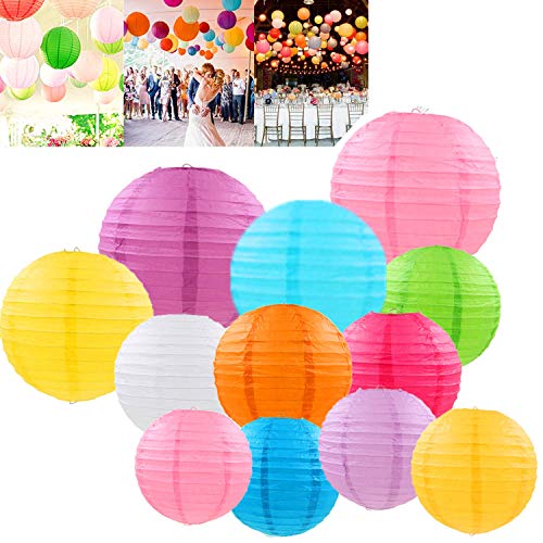 bangminda 12er Papier Laterne Lampions 6" 8" 10" 12" Rund Ballform Lampenschirm Papierlaterner Papierlampen Paper Laterns für Garten Party Geburtstag Weihnachten Baby Duschen und Hochzeit Dekoration von bangminda