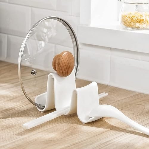 STARRY G Topfdeckel Halter Stand, Küchenutensilien Rest, Welle geformte Kochlöffel Rest mit Deckel Halter, Arbeitsplatte Organiser Rack für Pfannen, Zange, Spatel, Kochwerkzeuge Flatware Rack -W von STARRY G