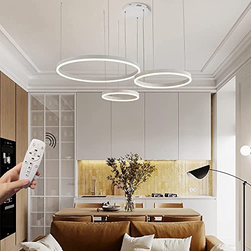 STARRYOL Moderne LED Pendelleuchte, 3 Ringe White Paint Collection, verstellbare Licht Pendelleuchte, moderner Deckenleuchter, dimmbar 2700 K - 6500 K, mit Fernbedienung 78 W von STARRYOL