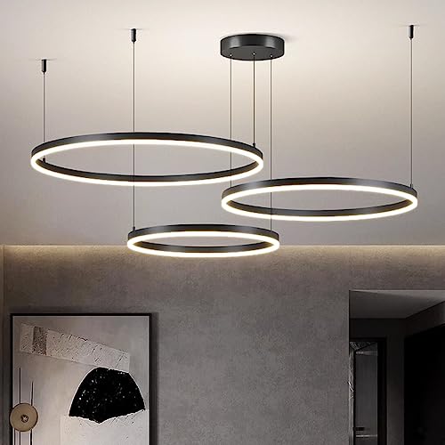 STARRYOL Moderne LED Pendelleuchte, 3 Ringe verstellbare Licht Pendelleuchte, moderner Deckenleuchter, dimmbar 2700 K - 6500 K, mit Fernbedienung 78 W von STARRYOL