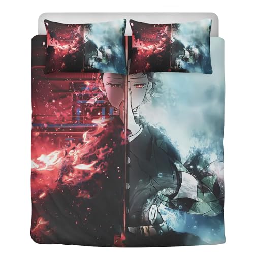 STARSAY Demon Kinder Bettwäsche-Sets 135x200cm Weiche Mikrofaser Bettbezüge und 2 Kissenbezug Schlafzimmer dekorative Bettwäsche 3-teilig (Tanjiro Kamado) von STARSAY