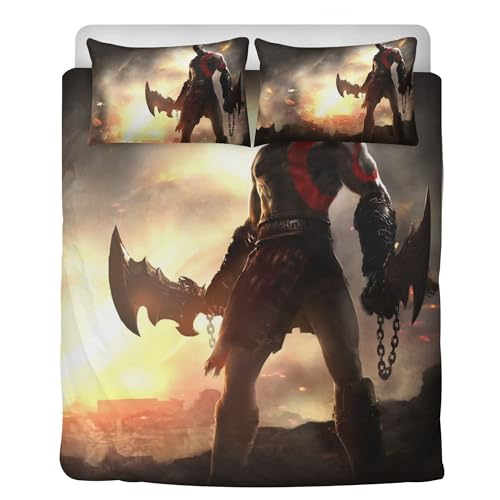 STARSAY God of War Kinder Bettwäsche Bettbezüge und 2 Kissenbezug für Spielfans Schlafzimmer dekorative Mikrofaser Bettwäsche-Sets 3-teilig (GOW) von STARSAY