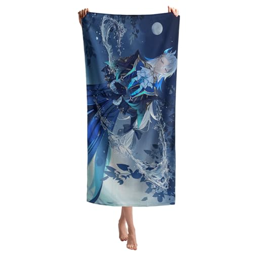 STARSAY Kinder Strandtuch 70x140cm Genshin Impact 3D Drucken Spielfans Badetuch Groß Handtuch Mikrofaser Strandtücher für Jugendliche Erwachsene Jungen (Neuvillette, 70x140cm) von STARSAY