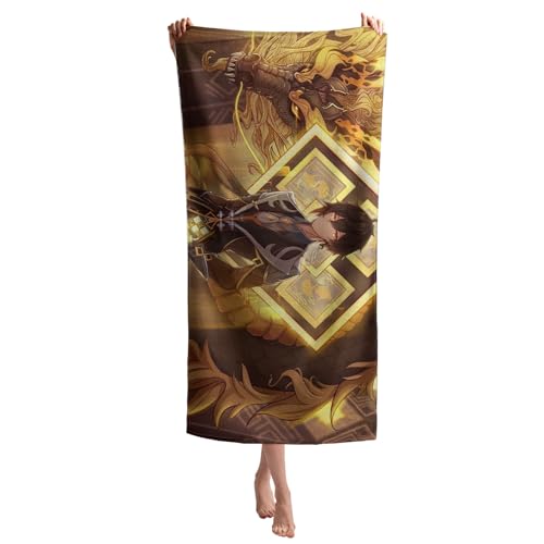 STARSAY Kinder Strandtuch 70x140cm Genshin Impact 3D Drucken Spielfans Badetuch Groß Handtuch Mikrofaser Strandtücher für Jugendliche Erwachsene Jungen (Zhongli, 100x150cm) von STARSAY