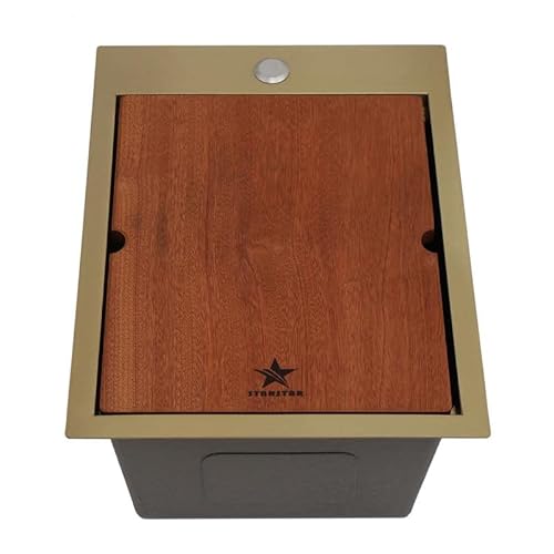 STARSTAR Workstation Ledge Topmount/Drop-In Single Bowl Gold Matt Stainless Steel Kitchen/Yard/Bar/Laundry/Office Spüle With Grid, Dark Cutting Board, Strainer (15x20x10) von STARSTAR