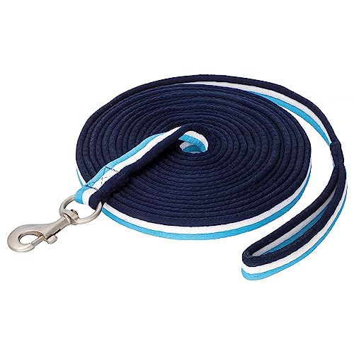 Start Longierleine für Reitsport Longe Pferd 8m Softlonge aus Nylon, Pferdelonge mit Handschlaufe, Schleppleine, Zügel mit Karabiner, Bodenarbeitsseil Pferd (Petrolblau/Weiß/Dunkelblau) von START ENJOY THE RIDE