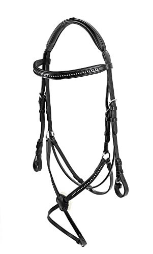 Start Zeus Trensenzaum Leder für Pony, Warmblut und Vollblut, Reittrense, Pferde Trense mit kleinen Kristallen, Inklusive Zügeln und Schnallenverschluss, mexikanisches Trensenband (Full, Schwarz) von START ENJOY THE RIDE