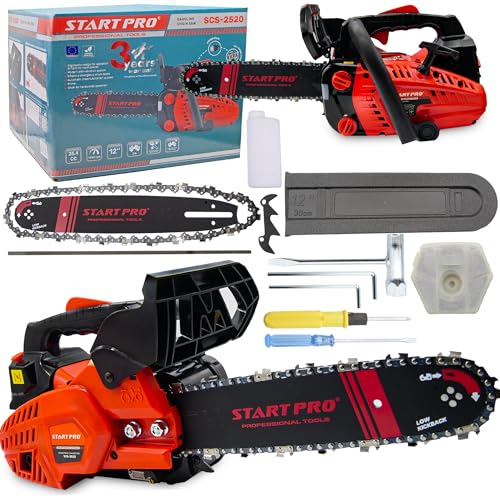 StartPro Benzin Kettensäge SCS-2520/1, EASY START, 2 PS, Schwertlänge 30.5 cm, Hubraum 25,4cm³, Kettengeschwindigkeit 11500 U/min, Automatische Kettenschmierung. von START PRO PROFESSIONAL TOOLS