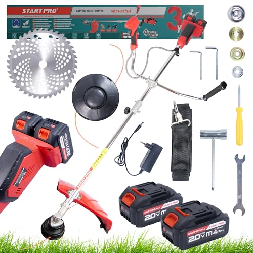 StartPro SBT3-21/2M Akku Rasentrimmer 40V (2X 20V Akku) – Leistungsstarker Trimmer für Gartenpflege mit 420mm Fadenspule, 2X 4Ah Akku und D225 Messer von START PRO PROFESSIONAL TOOLS