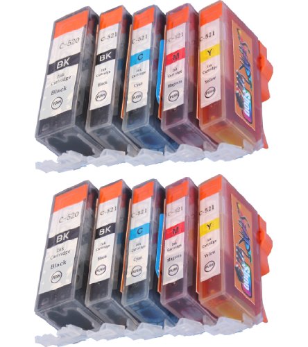 90250-Start - 10 kompatible Tintenpatronen als Ersatz für PGI CLI 520 521 - je 2X Black (groß + klein) von START