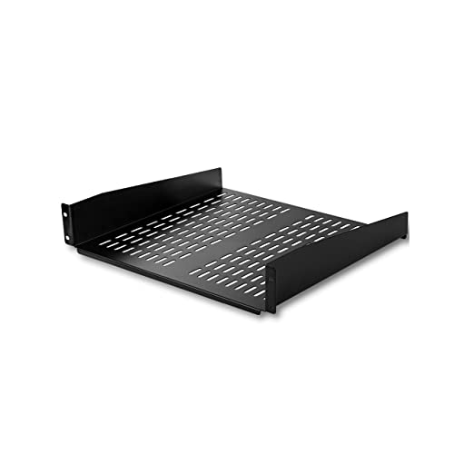 StarTech.com 2 HE Server Rack Fachboden - Universelle Perforierte Rackablage für 19 Zoll Netzwerk/Serverschrank - Schwerlast Stahl - 23 kg Tragkraft - 40 cm Tiefer Fachboden, Schwarz (CABSHELFV) von StarTech.com