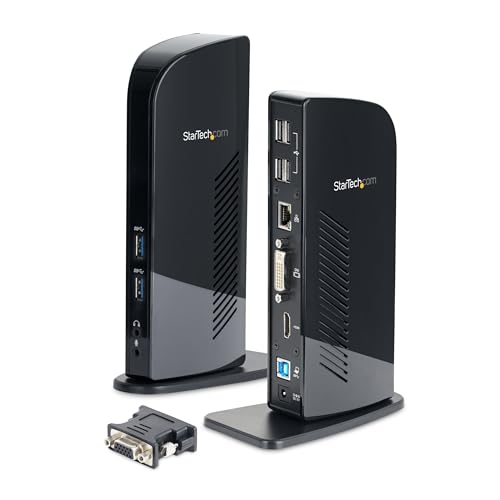 StarTech.com Dual Monitor USB 3.0 Laptop Docking Station mit HDMI & DVI/VGA, 6x USB-A Hub, GbE, Audio, Universal Type-A Dock - Windows/macOS/ChromeOS (USB3SDOCKHD) von StarTech.com