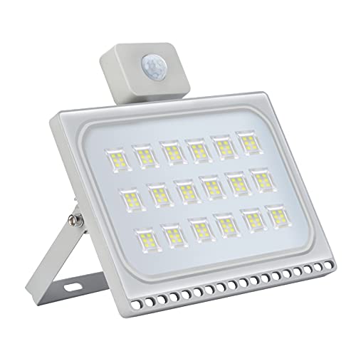 NIKEEYEN 100W LED Strahler mit Bewegungsmelder, Außen LED Flutlicht Wasserdicht IP65 10000LM 6500K Kaltweiß Ultradünn LED Scheinwerfer für Hof,Garage, Stadion, Garten, Spielplatz von NIKEEYEN