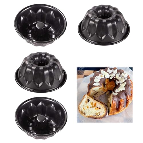 STARTONYOU 4 Stück Mini 12cm Gugelhupf Backform Rund Kuchenform Klein mit Antihaftbeschichtung für Gugelhupf, Kuchen, Muffin, Cupcake von STARTONYOU