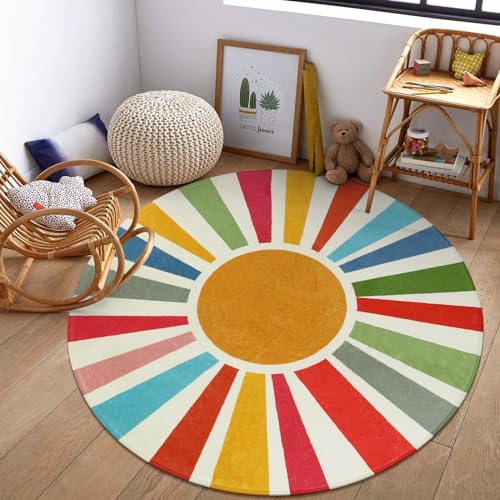 STARUIA Runder Boho-Teppich, 1,8 m, waschbar, rutschfest, Regenbogen-Teppich, weich, groß, Kinderteppich für Klassenzimmer, Spielzimmer, Wohnzimmer STARUIA Runder Boho-Teppich, 1,8 m, waschbar, rutschfest, Regenbogen-Teppich, weich, groß, Kinderteppich für Klassenzimmer, Spielzimmer, Wohnzimmer von STARUIA