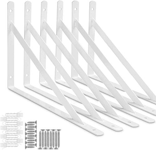 Starvast Eckregal, Wandregal, 6 Stück, dreieckig, 90 Grad, aus Stahl, Regalwinkel 400 mm x 250 mm, Halterung für Winkel mit 30 Schrauben und 12 Anker (weiß) von STARVA ST