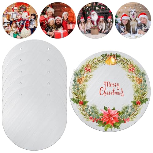 STARVAST 10 Stück Metall-Sublimations-Ornament-Rohlinge, rund, unlackiert, blanko, Türhänger mit Seil für Heißpressdruck, DIY, Handarbeit, doppelseitig, Sublimationsverzierungen von STARVAST