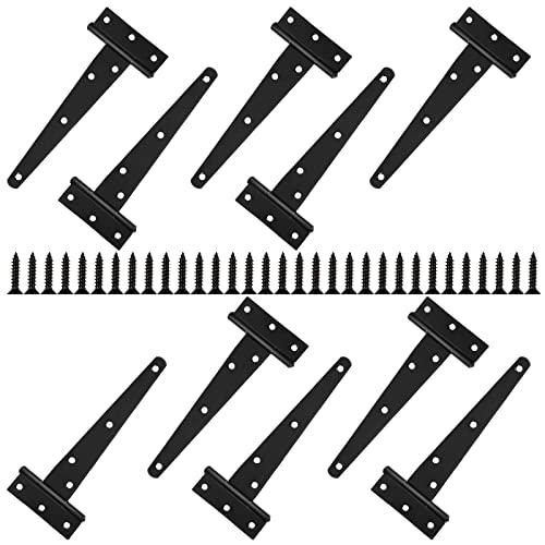 STARVAST 10 Stückt Robuste T-Scharniere, 6 Zoll/15 CM Schwarze Metall-T-Scharniere für Holztür, Scharnier für Schuppentür, Gartenzaun - Mit 70 Schrauben von STARVAST
