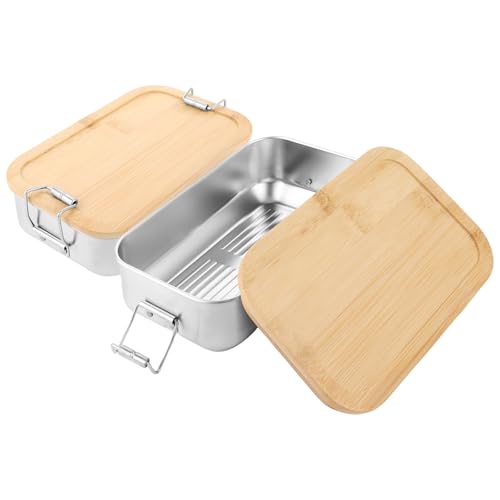 STARVAST Lunchbox für Erwachsene/Kinder, Edelstahl Brotdose, Brotzeitdose, Metalldose mit Holzdeckel, BPA-frei Metall Brotbox, Frühstücksbox für Schule/Ausflüge (700ML,2 Stück) von STARVAST