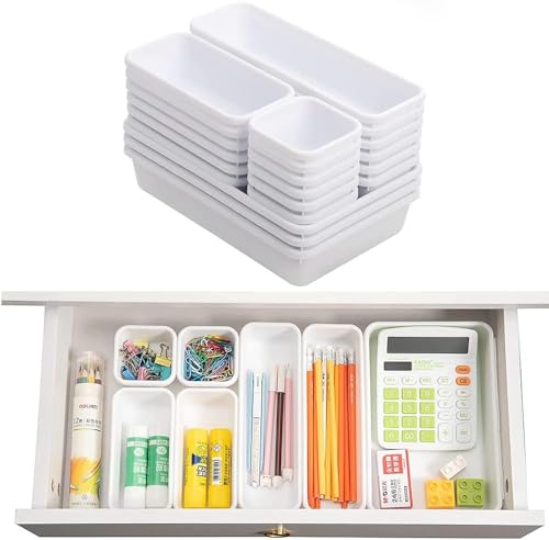STARVAST 24er-Set Schubladen Ordnungssystem Büro, Aufbewahrungsbox für Schubladen Verstellbar Kunststoff Organizer Küche,Badezimmer,Büro, Home Trennsystem (Weiß) von STARVAST