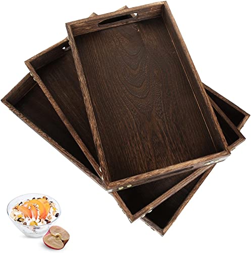 STARVAST Set mit 3 rechteckigen Serviertabletts aus Holz mit Griffen, Esstablett aus Holz für Snacks in der Küche, Geschirr, Getränke, Frühstück, Frühstückstablett von STARVAST