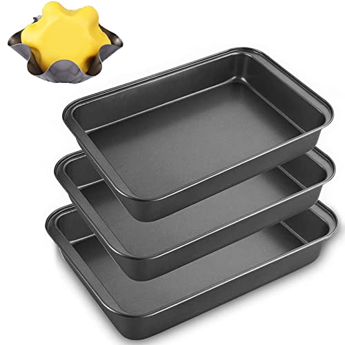 SENENQU 4 Stück Auflaufform groß Universal Set Backbleche Extra Hohem Rand - 30X20/32X22/34X24CM Backform und 6" Tortillaform - Kohlenstoffstahl (PFOA FREI) Schwarz von SENENQU