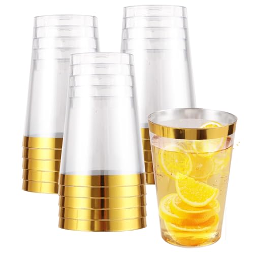 STARVAST 75 Stück Plastikbecher mit Goldrand, 360ml/12oz Becher aus Kunststoff Wiederverwendbare Trinkbecher Weingläser mit goldem Rand für Champagner Bier Cocktail Martini Soda Dessert von STARVAST