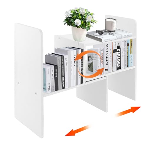 STARVAST Bücherregal Klein ，Ausziehbares Mini Regal Klein，Verstellbares Erweiterbares Schreibtischregal Für Zuhause, Büro, Schule, Weiß von STARVAST