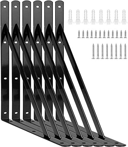 Starvast Eckregal, Wandregal, 6 Stück, dreieckig, 90 Grad, aus Stahl, Regalwinkel 400 mm x 250 mm, Halterung mit 30 Schrauben und 12 Anker (schwarz) von STARVAST