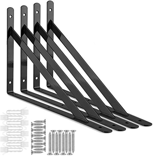 Starvast Wandwinkel, 4 dreieckige Halterungen 90 Grad aus Stahl, Regalwinkel 200 mm x 120 mm, Eckhalterung Klammer mit 20 Schrauben und 8 Stück Anker (schwarz) von STARVAST