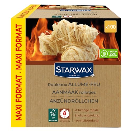 STARWAX – Anzündwolle für Grill, Kamin & Feuerstelle – Schnelles Anzünden ohne Rauch – Brenndauer bis zu 8 Minuten – FSC-Zertifiziert – 100 Stück – Natürlich & effizient von STARWAX