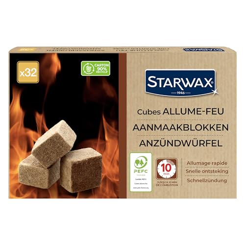 STARWAX - Anzündwürfel - Brenndauer bis 10 min - Schnelles Anzünden - Beeinträchtigen Nicht den Geschmack der Speisen - PEFC - 32 Würfel, Beige von STARWAX