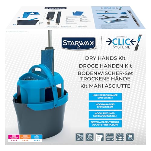 STARWAX - Bodenwischer-Set Trockene Hände - Wischer und Eimer - Ultra-effizientes Auswringsystem - Trennung von Frisch- und Schmutzwasser - Mikrofaser in Profi-Qualität - 360°-Rotation des Wischers von STARWAX