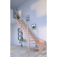 STARWOOD Raumspartreppe »Rhodos«, Buchenholz, 1/4 gewendelt links, ohne Setzstufen, mit Holz-Edelstahl Geländer (mit weißem Edelstahl) - braun von STARWOOD