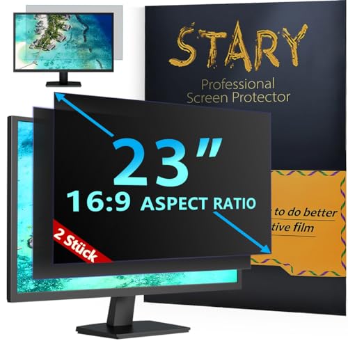 STARY 2 Stück Computer Bildschirm Blickschutzfilter für 23 Zoll Monitor 16:9 Seitenverhältnis, Anti-Blaulicht Displayschutz, 23 Zoll Abnehmbare Privacy Screen Filter, Blendfreie Schutzfolie von STARY